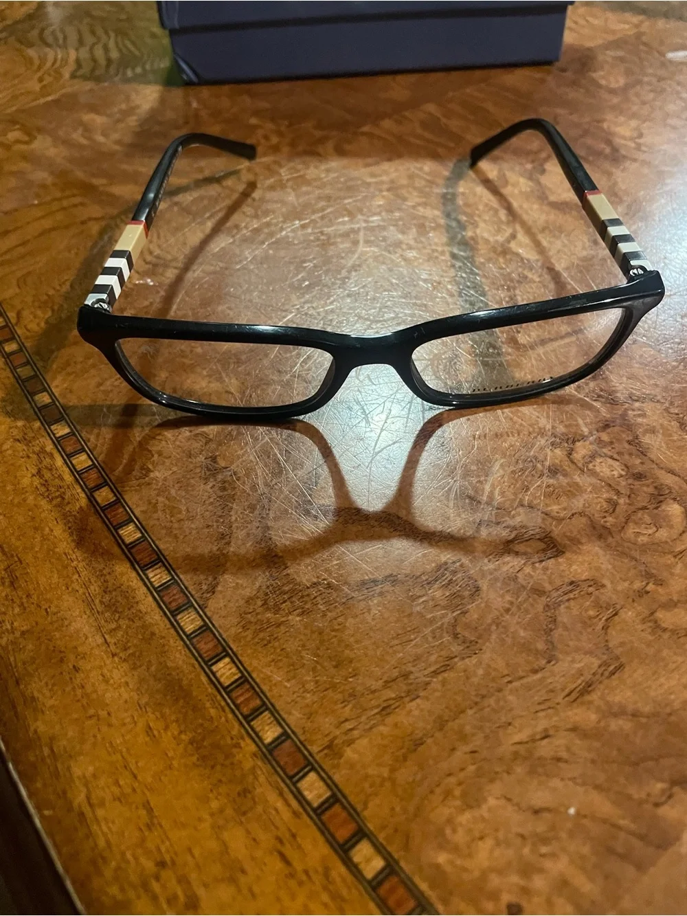 Burberry Black Women's Rectangular Glasses with Signature Check Temples